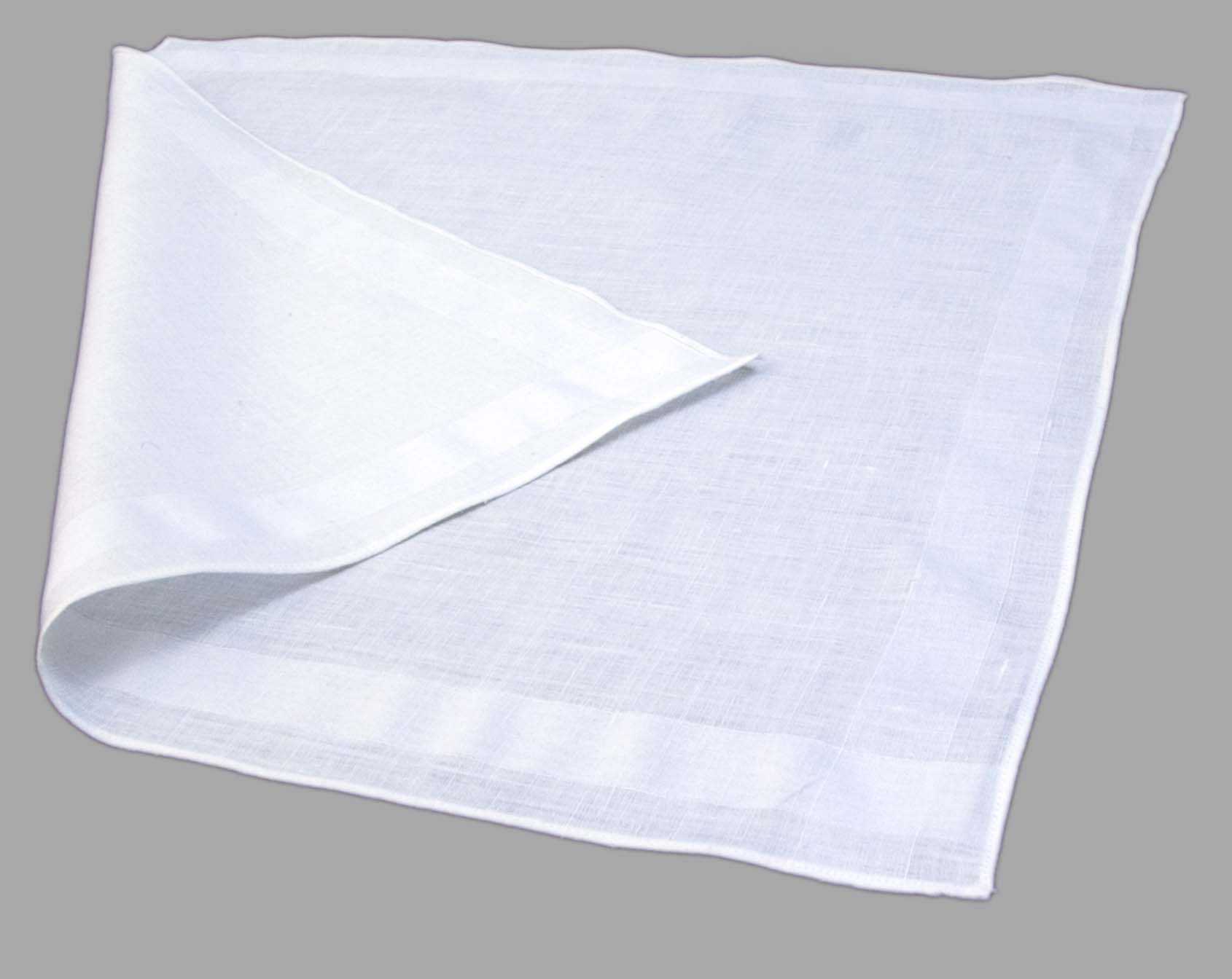 Banded White Linen Mens Handkerchief Flax & Thimble
