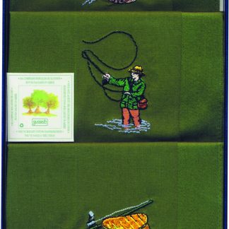 Fishing Embroidered Men's Green Cotton Handkerchief - 16" (Boxed Set of 3)