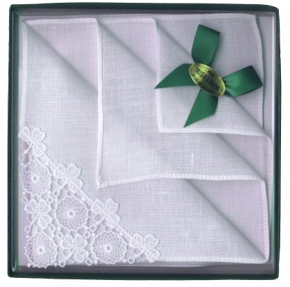 Shamrock Bunch Lace White Linen Handkerchief
