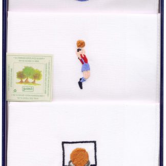 Basketball Embroidered Men's White Cotton Handkerchief - 16" (Boxed Set of 3)