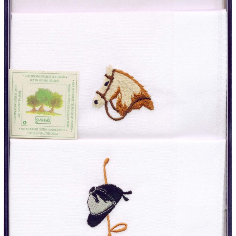 Equestrian White Cotton Handkerchief - 16" (Boxed Set of 3)