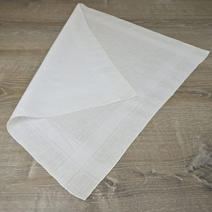 Corded Border White Linen Handkerchief
