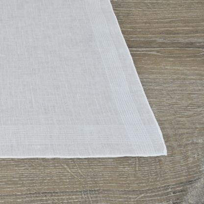 Corded Border White Linen Handkerchief