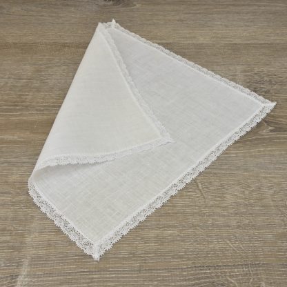 Filigree Lace White Linen Handkerchief
