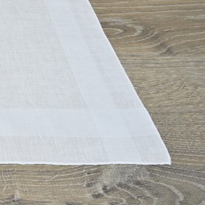 Satin Band Hem Rolled White Linen Handkerchief