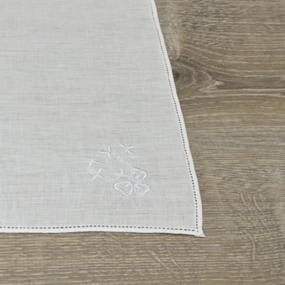 Shamrock Hemstitch White Linen Handkerchief