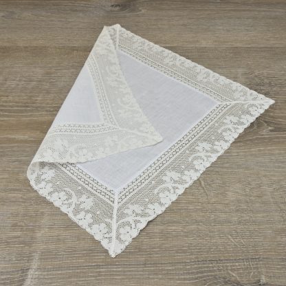 Shamrock Lace White Linen Handkerchief