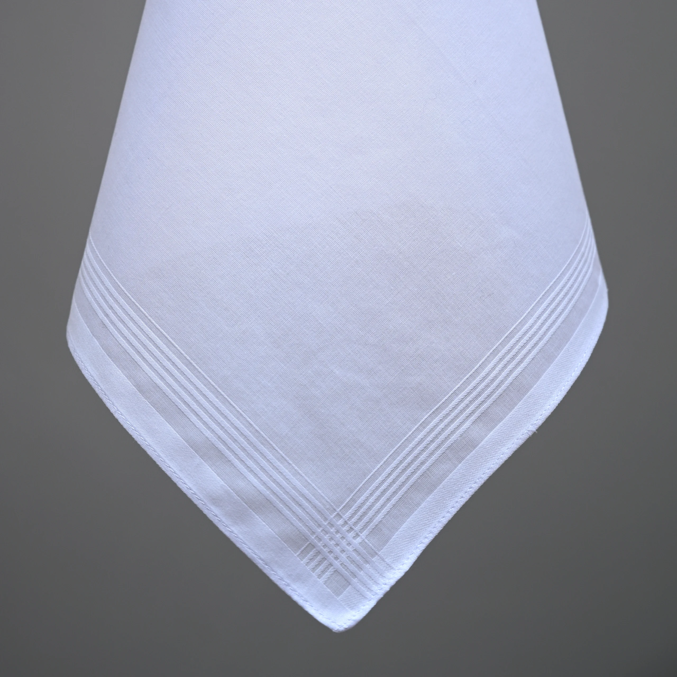 Damask Satin Band White Cotton Handkerchief