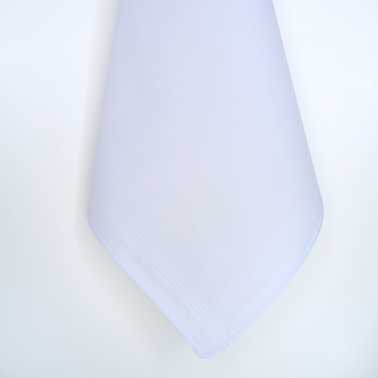 Damask Satin Band White Cotton Handkerchief