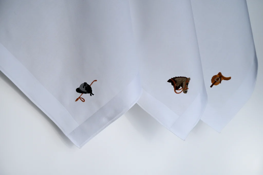 Equestrian Embroidered White Cotton Handkerchief