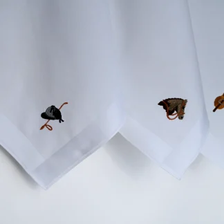 Equestrian Embroidered White Cotton Handkerchief