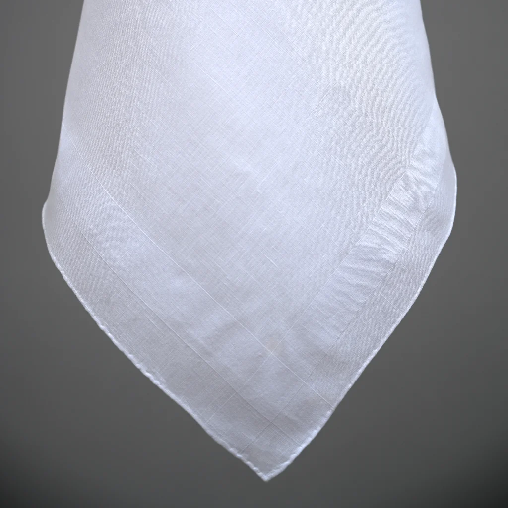 Satin Band Hand-Rolled Hem Linen Handkerchief