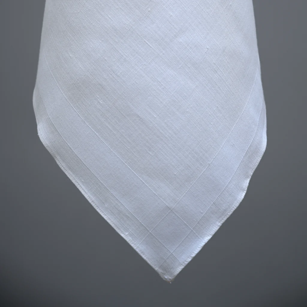 Satin Band Linen Handkerchief in White