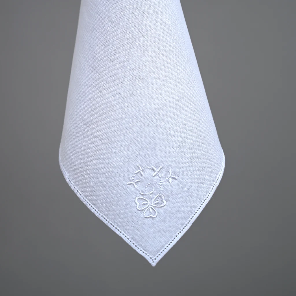 Shamrock and Hemstitch Linen Handkerchief
