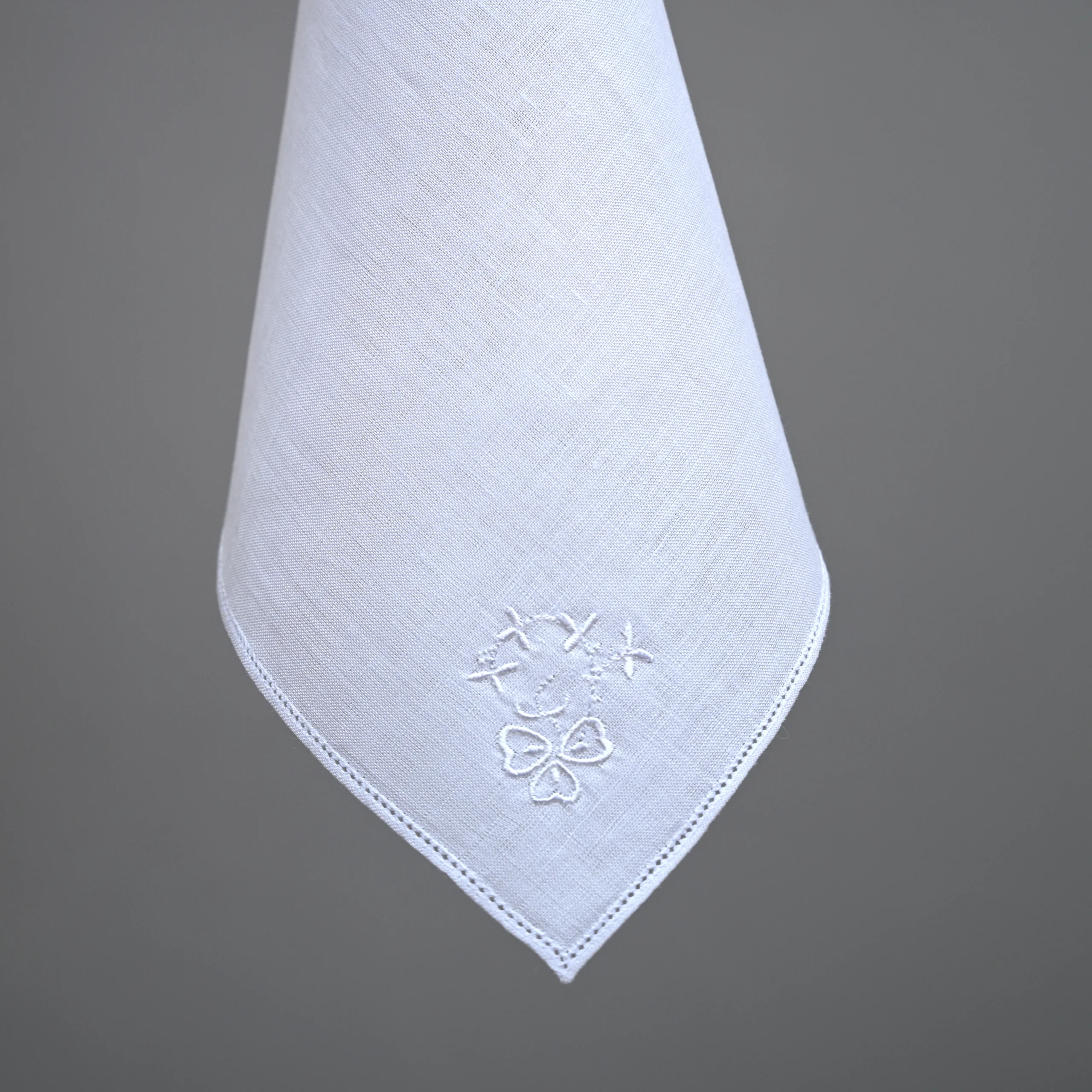 Shamrock and Hemstitch Linen Handkerchief