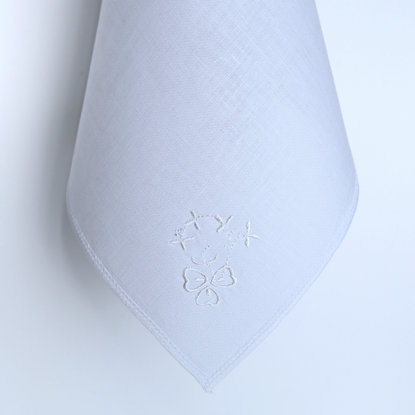 Shamrock and Hemstitch Linen Handkerchief