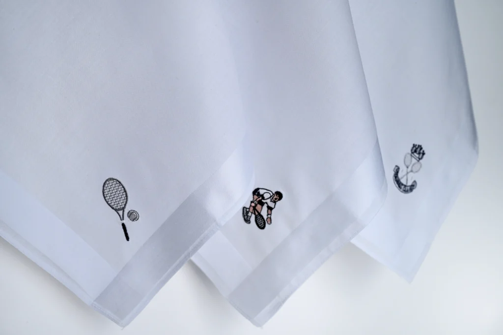 Tennis Embroidered Men's White Cotton Handkerchief