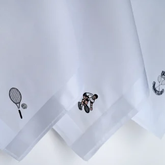 Tennis Embroidered Men's White Cotton Handkerchief